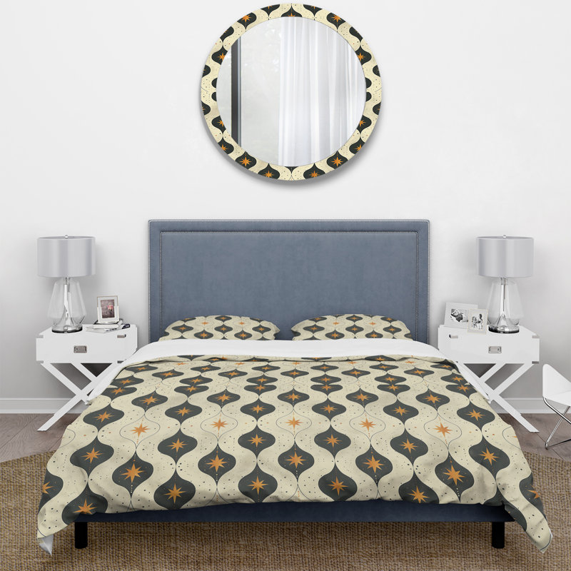 Ensemble de housse de couette jaune et noir quadrilobe Elegance I - Midcentury