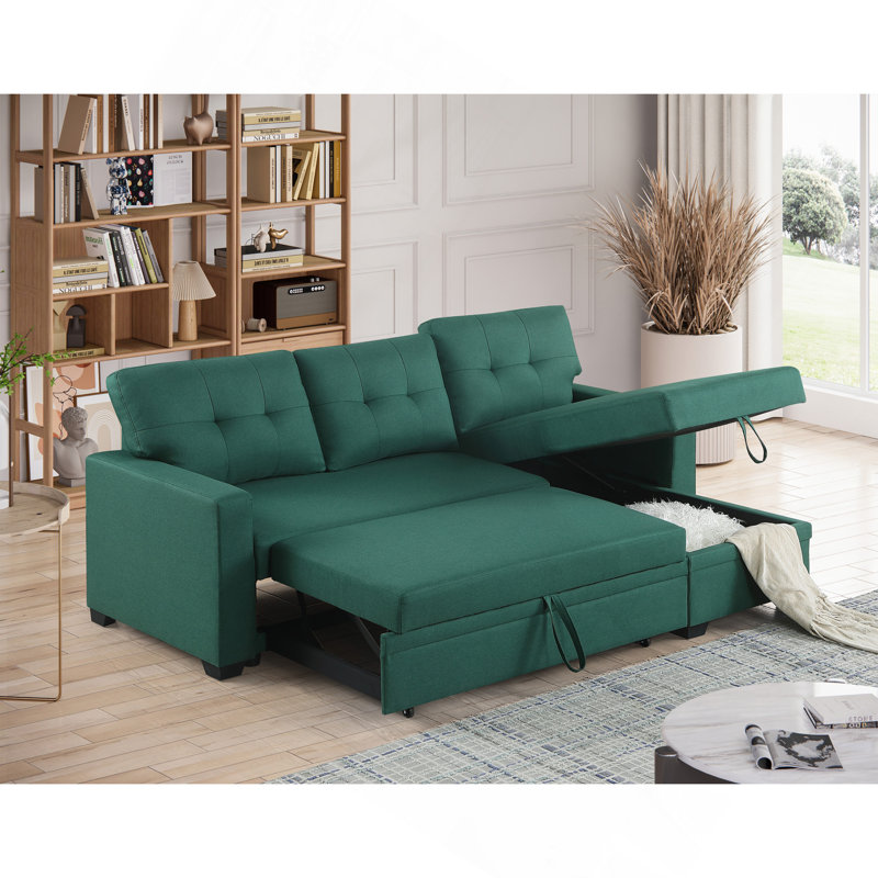 Canapé modulaire convertible rembourré avec méridienne coulissante, Vert