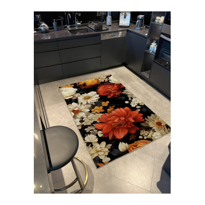 Tapis décoratif multicolore à motif floral moderne et lavable à la machine