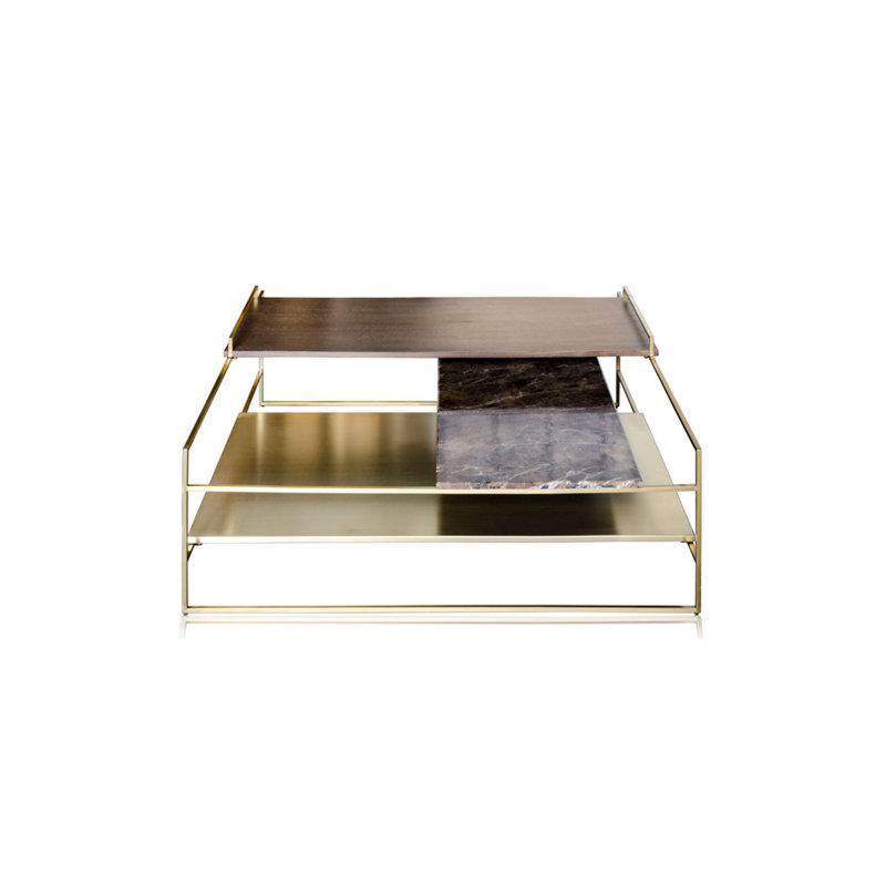 Marble Coffee Table, 16" H x 39" L x 39" W, Gold