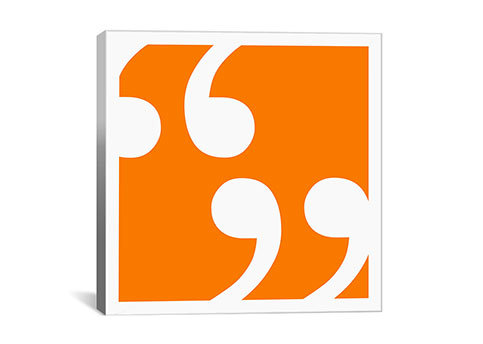 « quotes », art textuel sur toile tendue orange/blanc, H 12 po x l 12 po x P 0,75 po