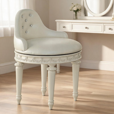 Fauteuil de chambre pivotant à 1 place en similicuir beige capitonné pour siège de meuble-lavabo de chambre