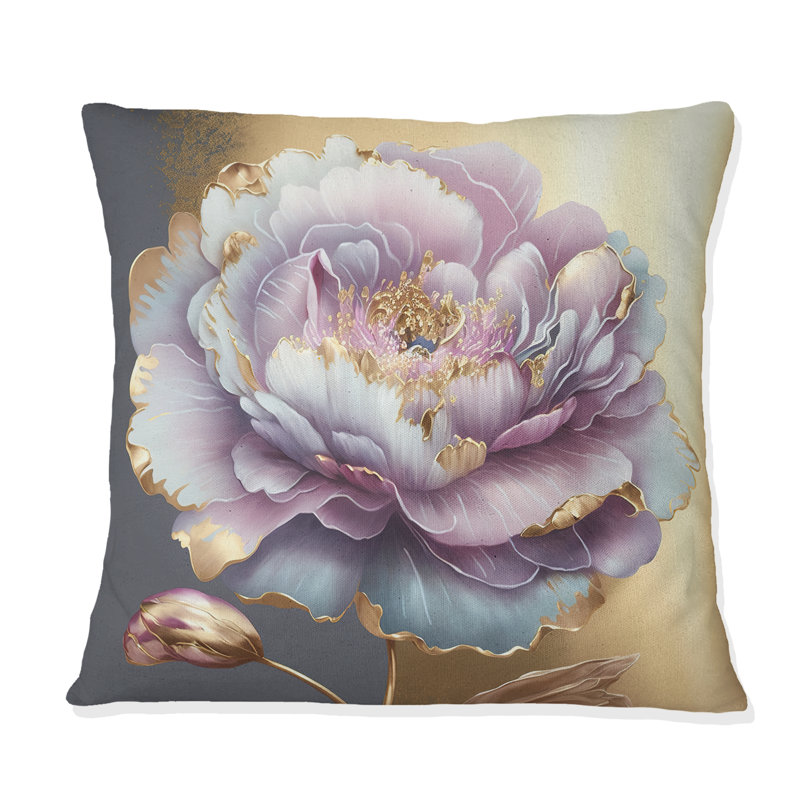 Coussin imprimé de fleurs mauve simple I, H 16 po x l 16 po, Carré