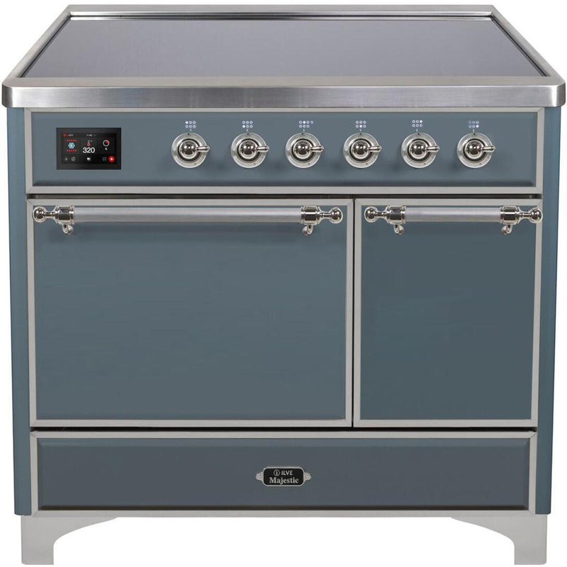Cuisinière à induction 40 pouces avec 6 éléments à induction ILVE Majestic II Series (porte en verre), Gris-bleu / chrome