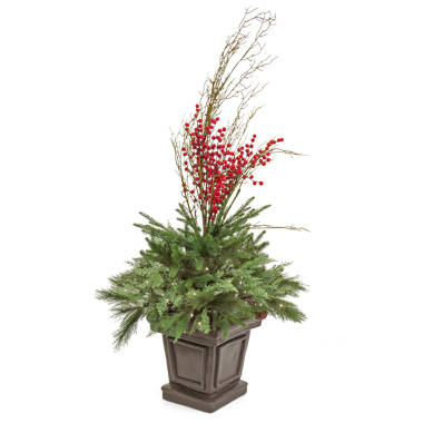 HGTV Home Collection Pre-Lit Holly and Berry Planter Filler