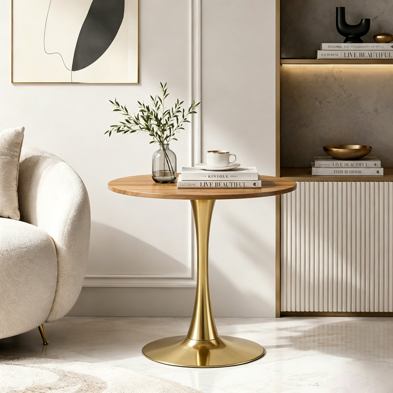 Petite table de salle à manger ronde Table de cuisine Table bistro Table cocktail Table tulipe Table bistro, Brown/Gold