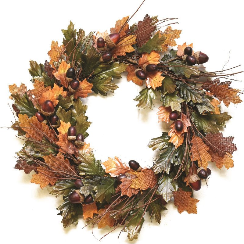 Brown and Green Autumn Harvest Artificial Leaves Wreath - 20 Inch Unlit