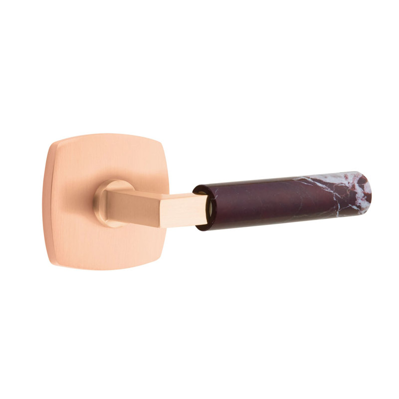 Ensemble de levier de passage Emtek Select avec rosette urbaine et tige carrée en L, levier en marbre Rosso Levanto (CF)