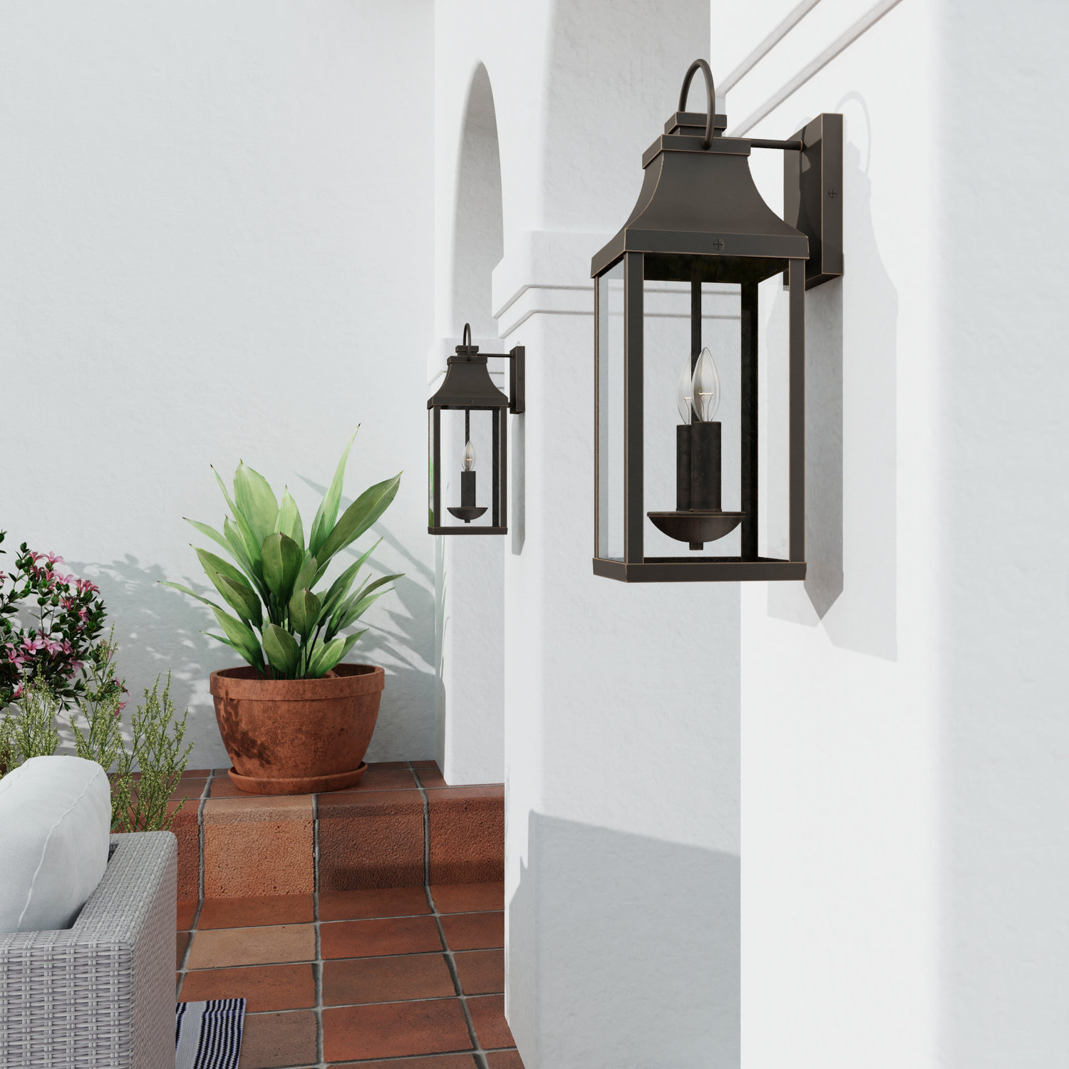 Caden 2 Light Outdoor Wall Light, Oiled Bronze