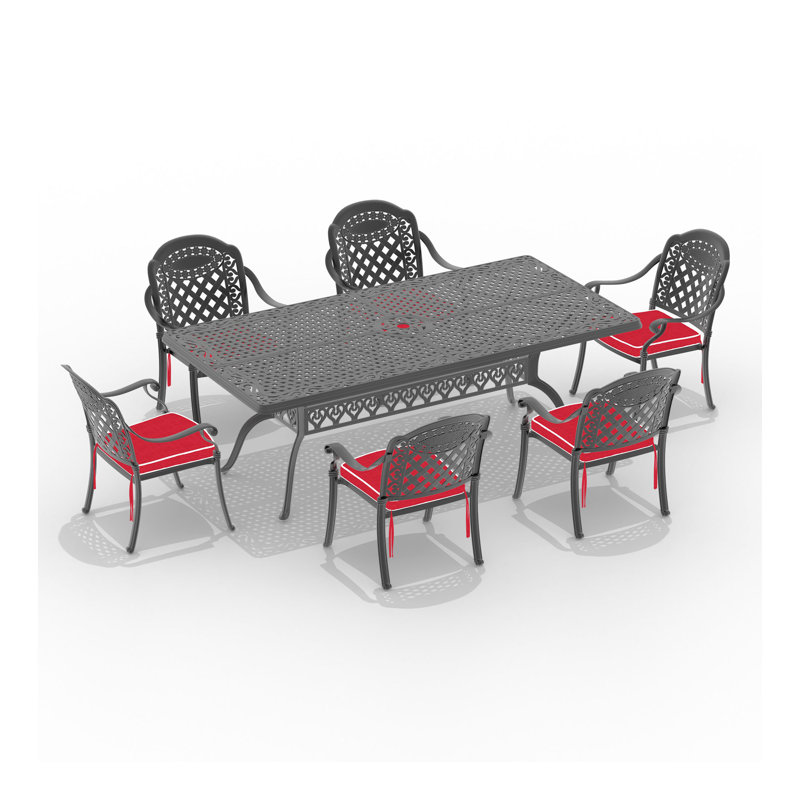Ensemble de 7 pièces de mobilier de patio en aluminium coulé avec coussins