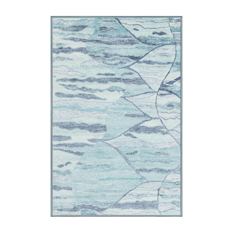 Tapis bleu/gris contemporain, Rectangle 5 pi 0 po x 8 pi 0 po