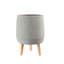 Porte-pot en céramique gris George Oliver pour plantes avec pieds en bois, à utiliser comme plante en pot avec support