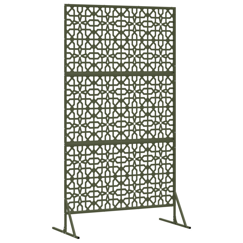 Metal Fence Panel Metal Large Pattern Fence Panel, Olive