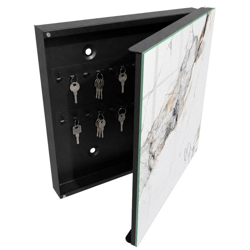 Key box, Opens to the left, 30x30x5, White, Delicate pink and white marble patterns, , White/Grey/Gold