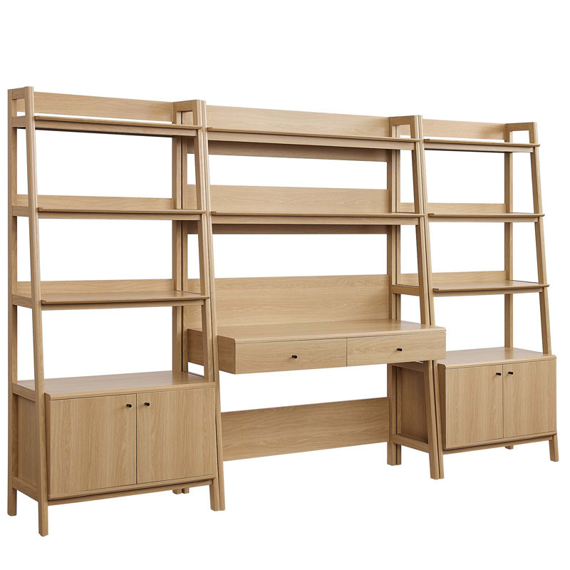 Bureau et bibliothèque en bois 3 pièces Modway Bixby, Chêne