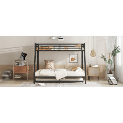 Twin Over Full Metal Bunk Bed With Twin Size Trundle, Black