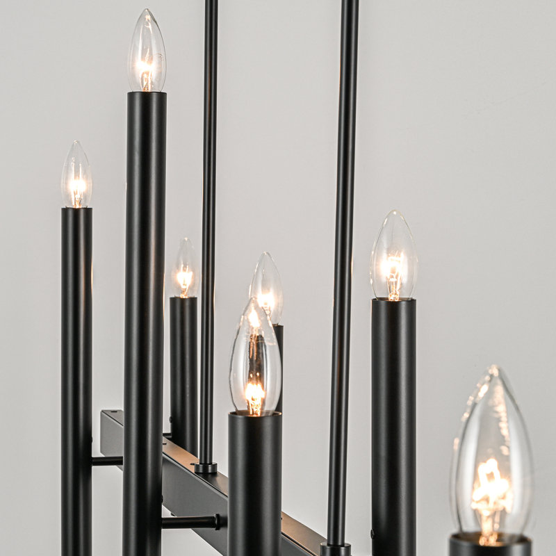 Lustre linéaire pour îlot de cuisine à 8 lumières à intensité variable Trivon, Noir mat