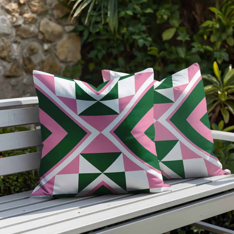 Oreiller réversible intérieur / extérieur Stan, 18x18, Green/Pink