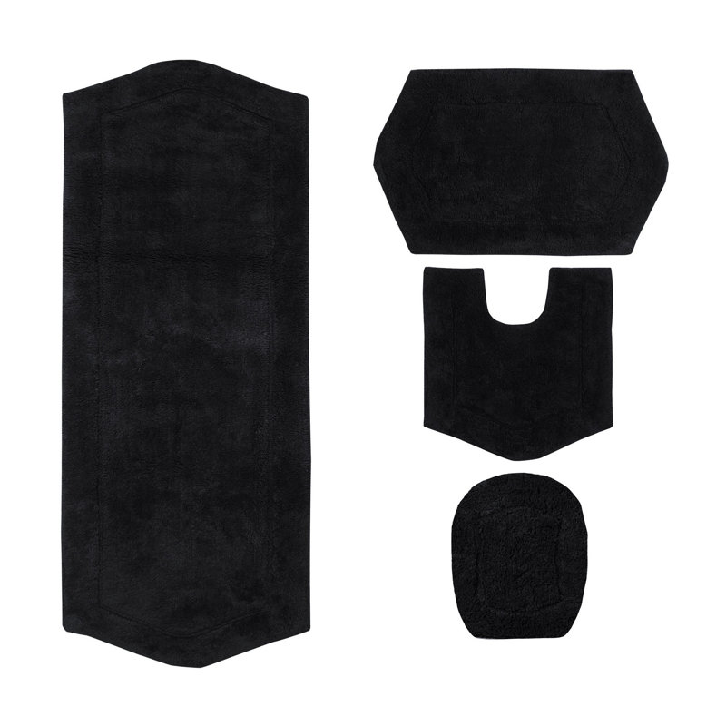 Ensemble de tapis de bain 4 pièces avec couvercle Waterford, séchage rapide, tapis lavables à la machine, absorbant, Noir