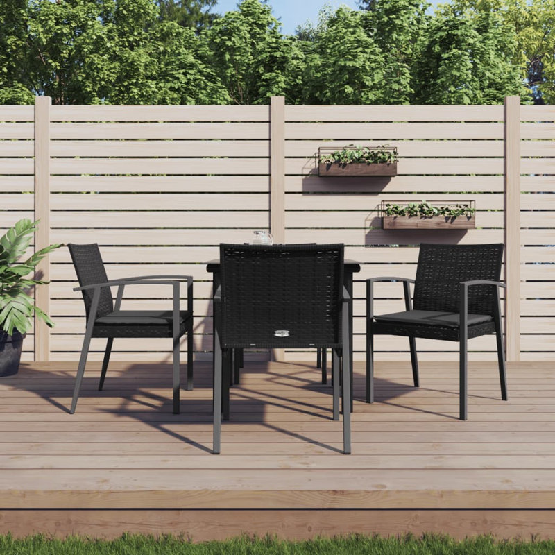 Marqwon Patio Dining Set with Square Table , Cushions Included, Black, 4