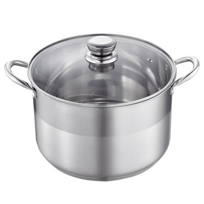 12-Quart Stainless Steel Stock Pot with Glass Lid, 14.96 x 11.42 x 10.43 in, Stainless Steel, 1-Piece, Stock Pot, Natural, Multi-Stove Compatible