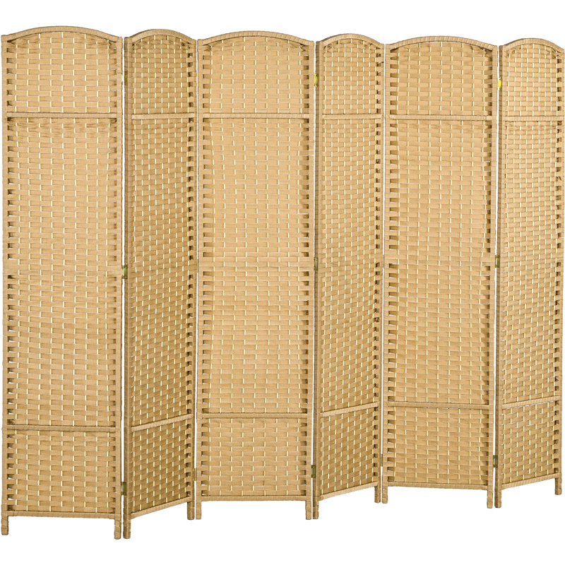 Paravent 6 panneaux, sangle de séparation d'intimité de 5,6 pi. Bois naturel, tissé à la main pour les sangles de chambre à coucher et de bureau à domicile, cloison de pièce.