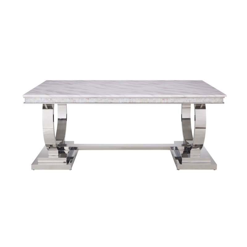 Edd Rectangular Dining Table in White and Mirrored Silver
