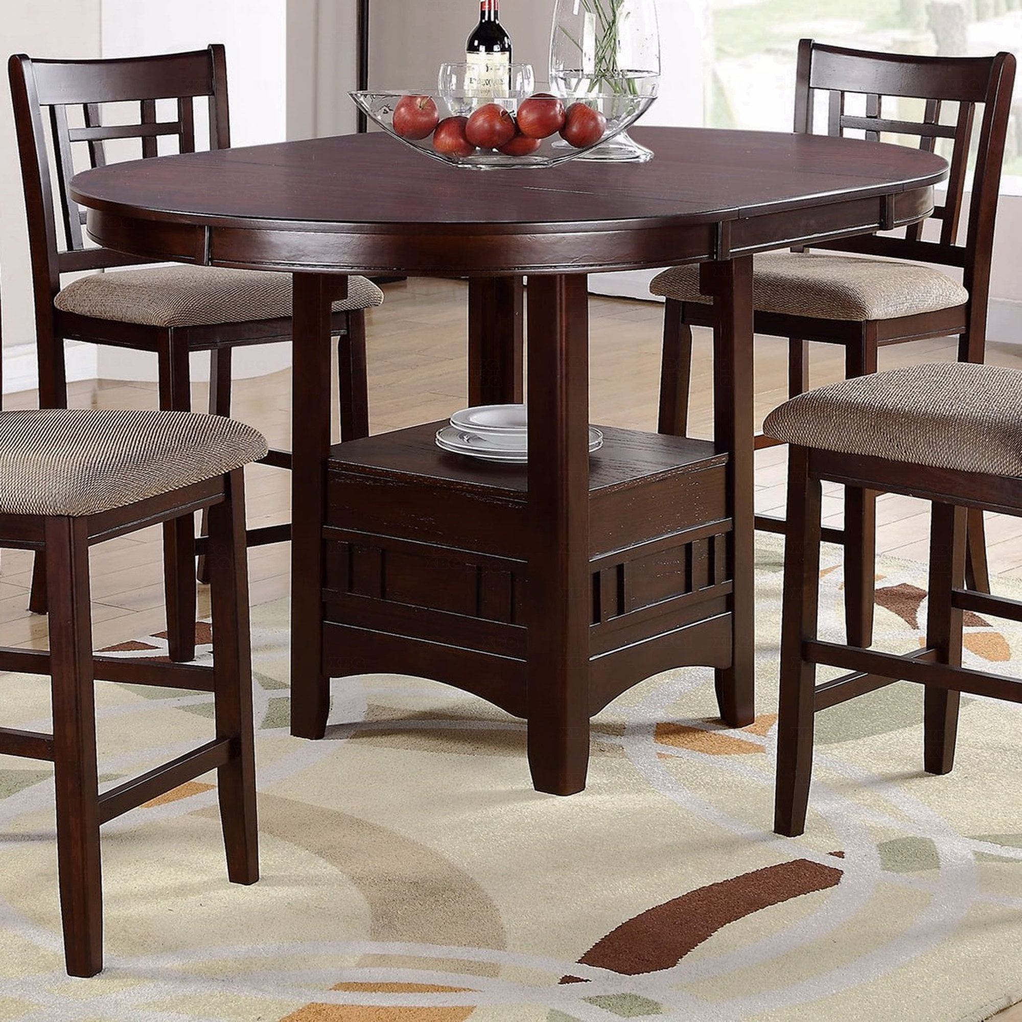 August Grove Round Counter Height Dining Table Solid Wood Storage ...