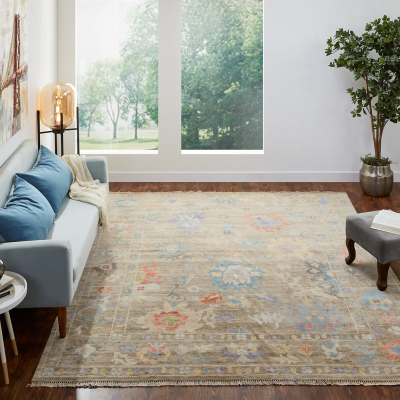 Tapis noué à la main taupe Colorburst Oushak, Rectangle 4 pi x 6 pi