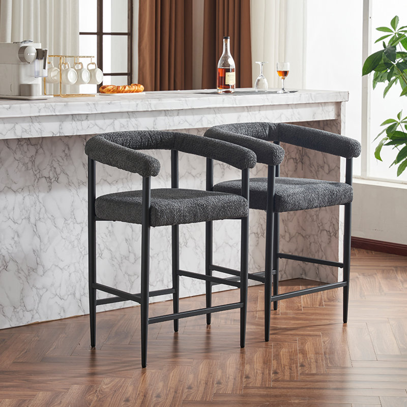 Ensemble de 2 tabourets de bar rembourrés modernes, tables non comprises, Gris foncé
