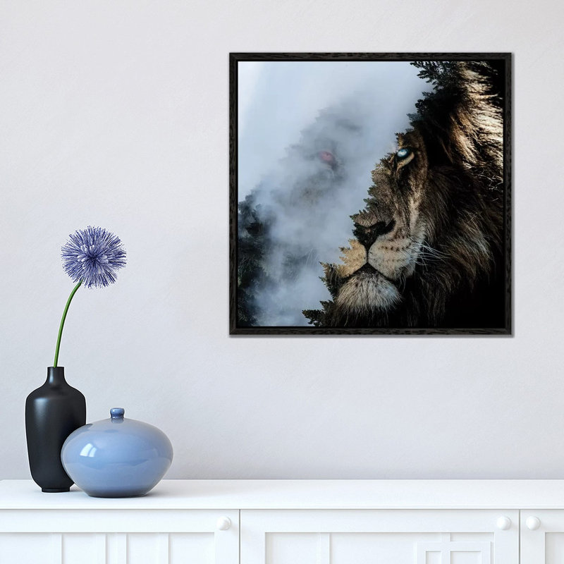 Monster Lion by Paul Haag - Print on Canvas, Black Framed, 45.72 cm H x 45.72 cm W