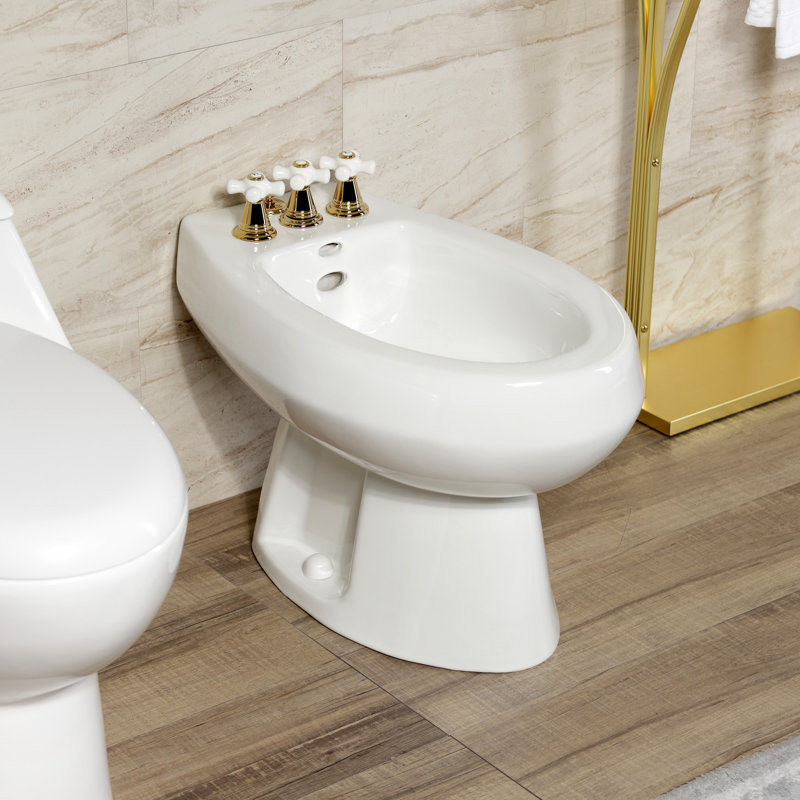 Kingston Brass Victorian Three-Handle Vertical Spray Bidet Faucet with Brass Pop-Up, Polished Brass