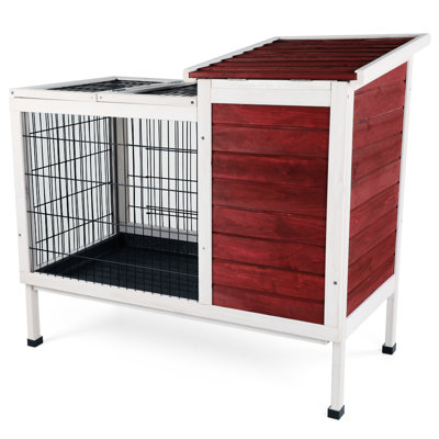 Cage en bois rouge pour animaux de compagnie - spacieuse, hygiénique, avec filet de fabrication et de protection des petits animaux