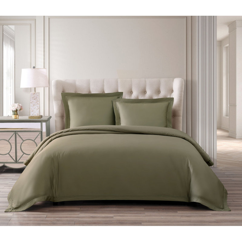 Yalda Egyptian Certified Cotton Modern 3 Piece Duvet Cover Set, Gray, King Duvet Cover + 2 King Sham