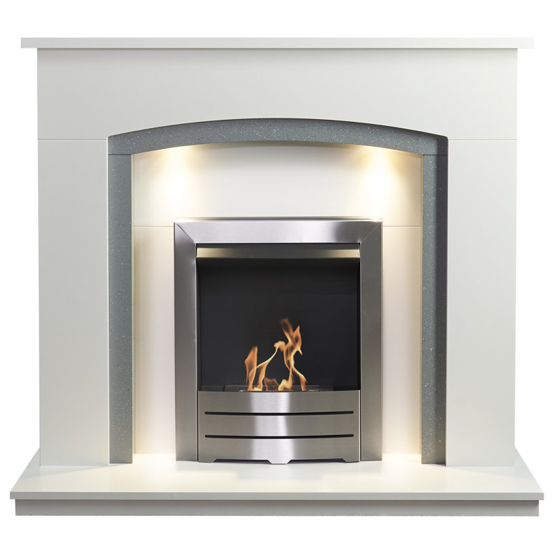 Adam 51cm W Pure White/Grey Bio-Ethanol Fireplace with 6000 BTU