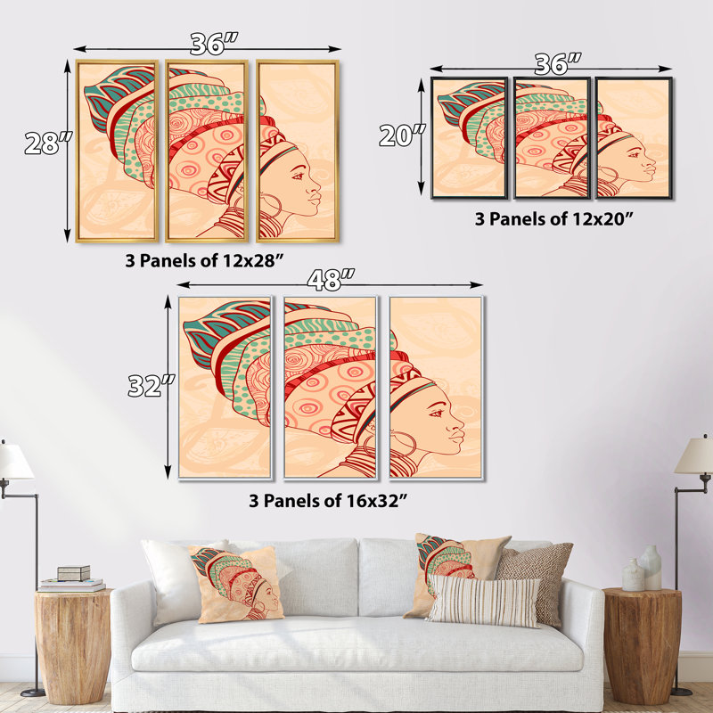 «African American Woman with Turban II», reproduction de cadre flottant sur toile 3 pièces, H 28 po x l 36 po x P 1 po