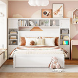 Queen Size Wooden Bed With All-In-One Cabinet, Shelf And Sockets