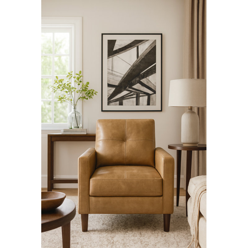 Almanza 30.5"W Tufted Vegan Leather Accent Armchair · Mid-Century Modern for Living Room