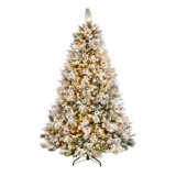Snowy Bedford 7.5' Frosted Green Pine Artificial Christmas Tree with 700 Clear Lights