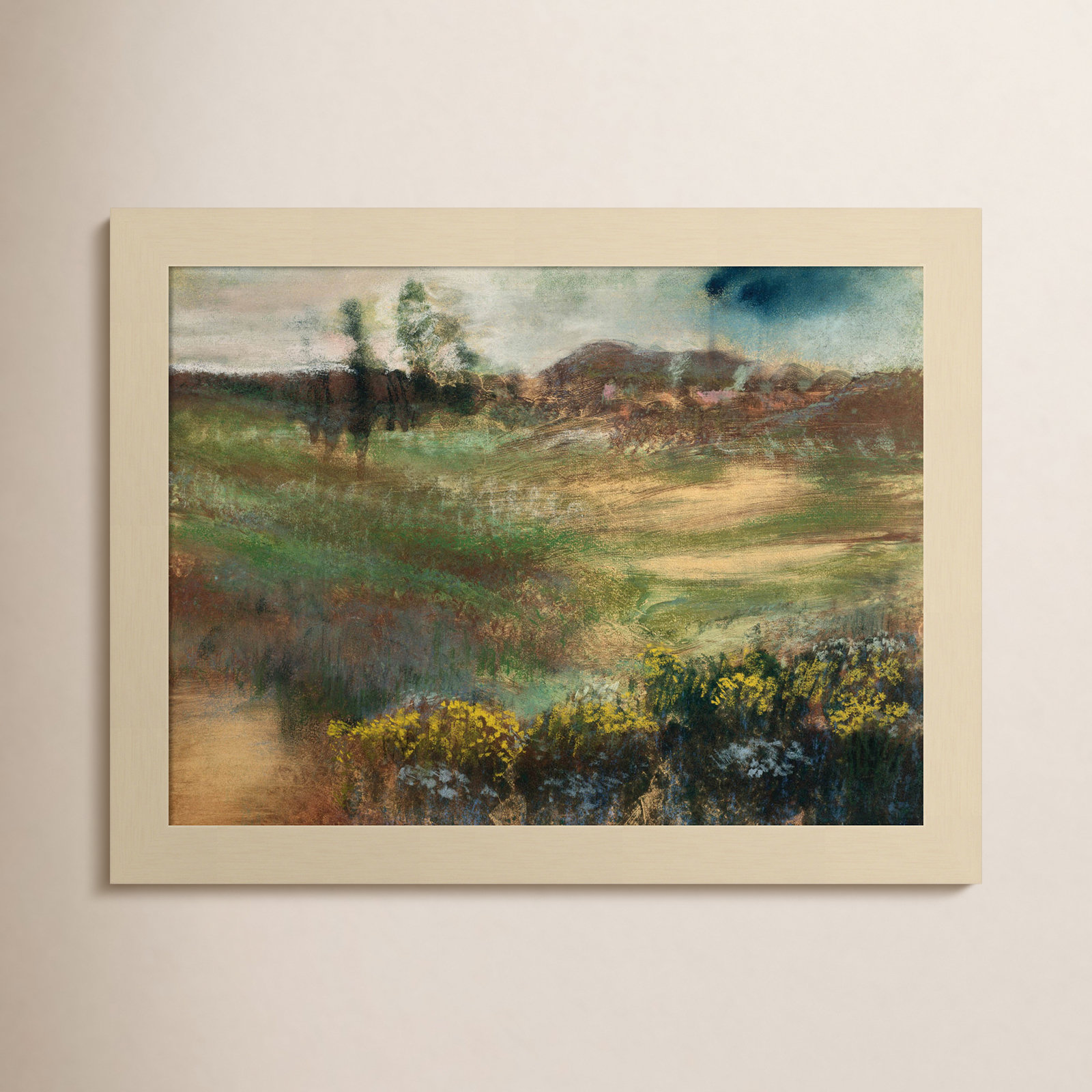 Edgar Degas's Landscape With Smokestacks Print, 10" H x 13" W, Brown Framed
