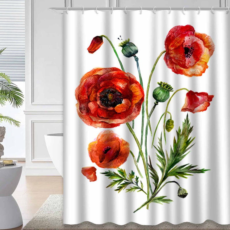 Aquarelle, fleurs de pavot, peinture rouge, printemps botanique avec 12 crochets, L 72 po x l 78 po