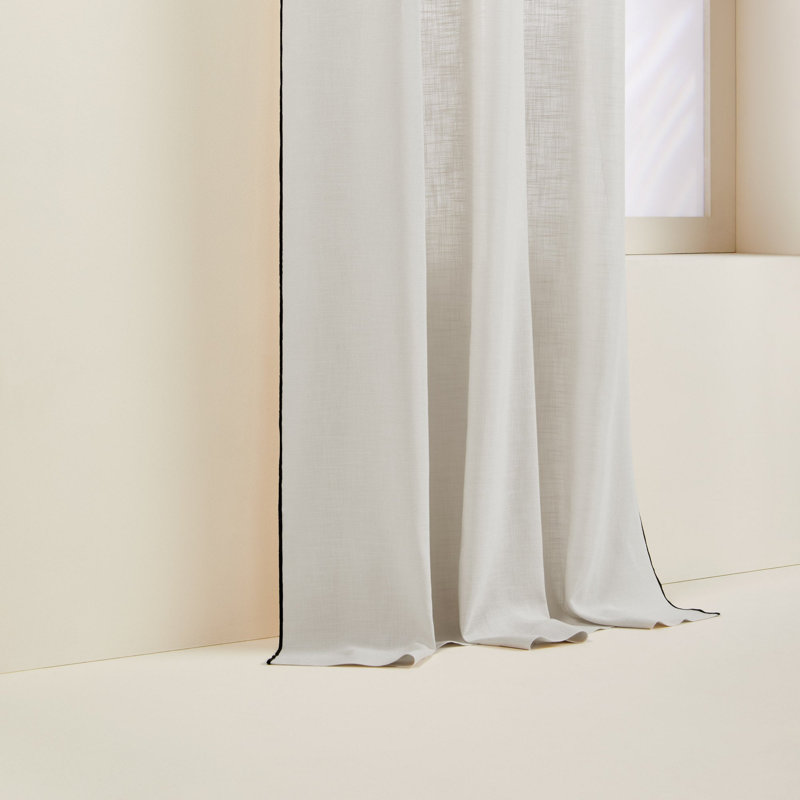 FIRE RETARDANT CARLINA Semi Sheer Curtain Single Panel, Light Beige