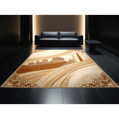 Soft Plush Collier Abu Dhabi Sheikh Zayed Mosque Posh & Luxe Oriental Area Rug in Beige – Beige Binding
