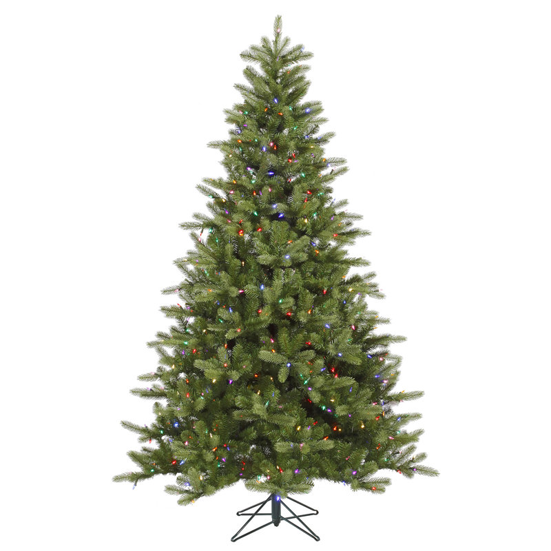 King Green Spruce Artificial Christmas Tree with LED Warm White Lights with Stand, 6.5' H, Multi-colored Dura-Lit® LED