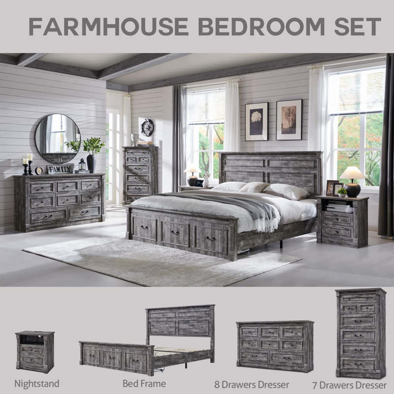 Farmhouse 7 Drawer Dresser, 57" Tall Bedroom Storage
