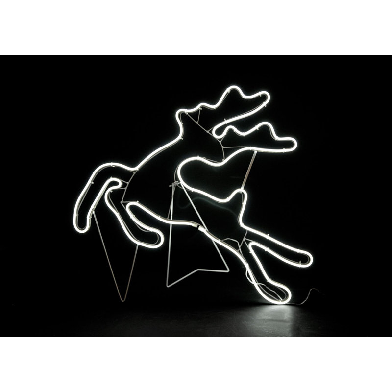 Jumping Reindeer Neon Effect Rope Light Silhouette with 90 LEDs for Indoor and Outdoor Christmas Display, Cool White