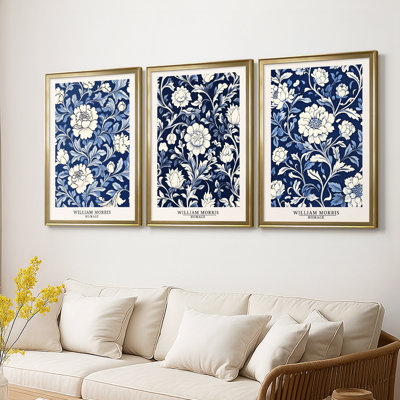 WM MORRIS Series DCCLXI  -Custom Framed  Wrapped Gallery Canvas - 3 Pieces