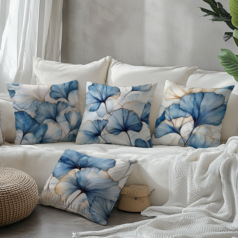 4 Pcs Chinese Style Leaves Pattern Decorative Pillow Covers