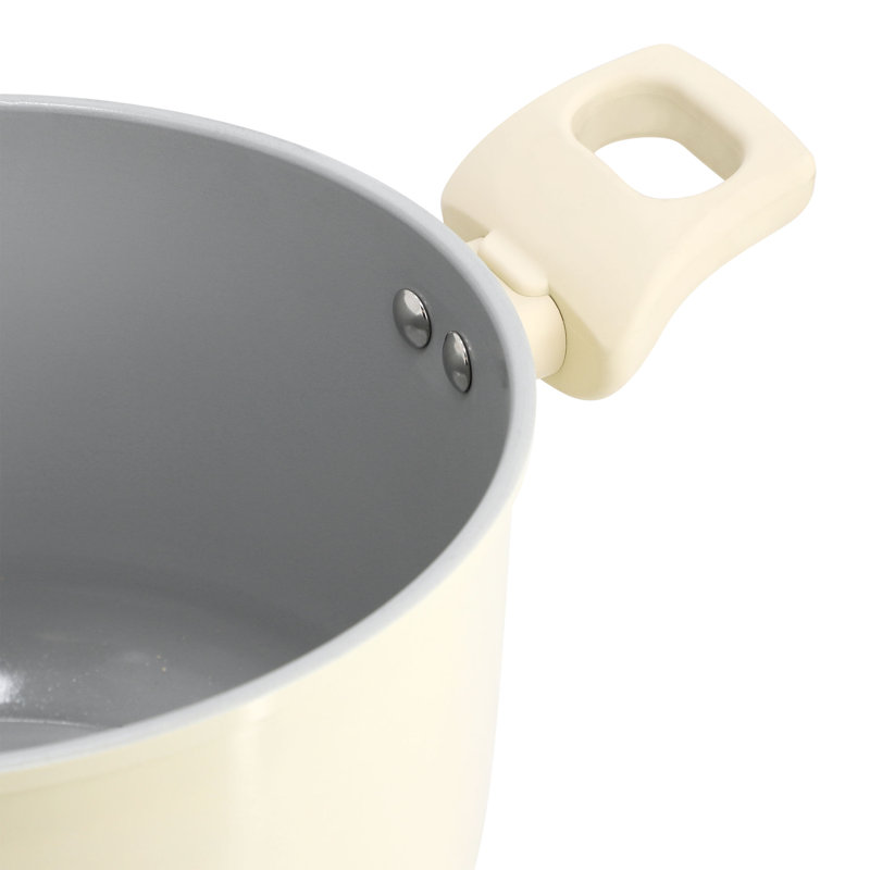 Gibson Home Barnsdall 5 Quart Ceramic Nonstick Aluminum Stock Pot with Lid in Cream
