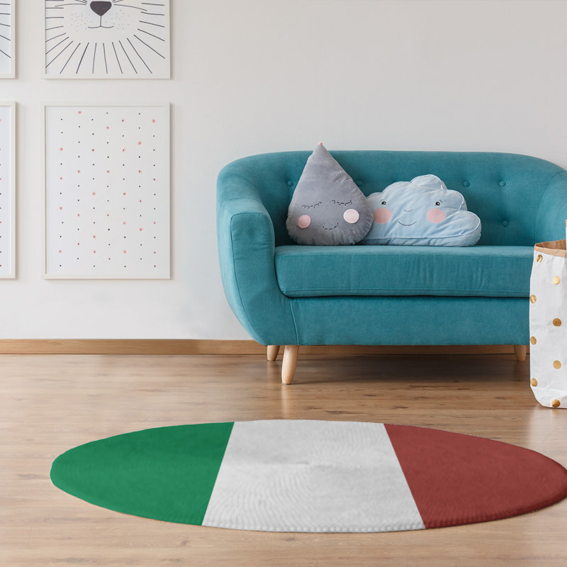 Tapis à rayures vert/doré, Rond 5 pi